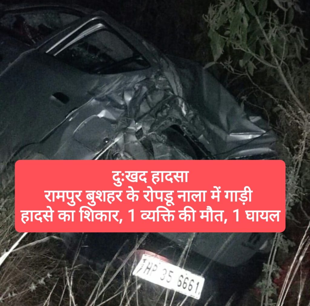 रामपुर बुशहर के रोपडू नाला में गाड़ी हादसे का शिकार, एक व्यक्ति की मौत, दूसरा घायल