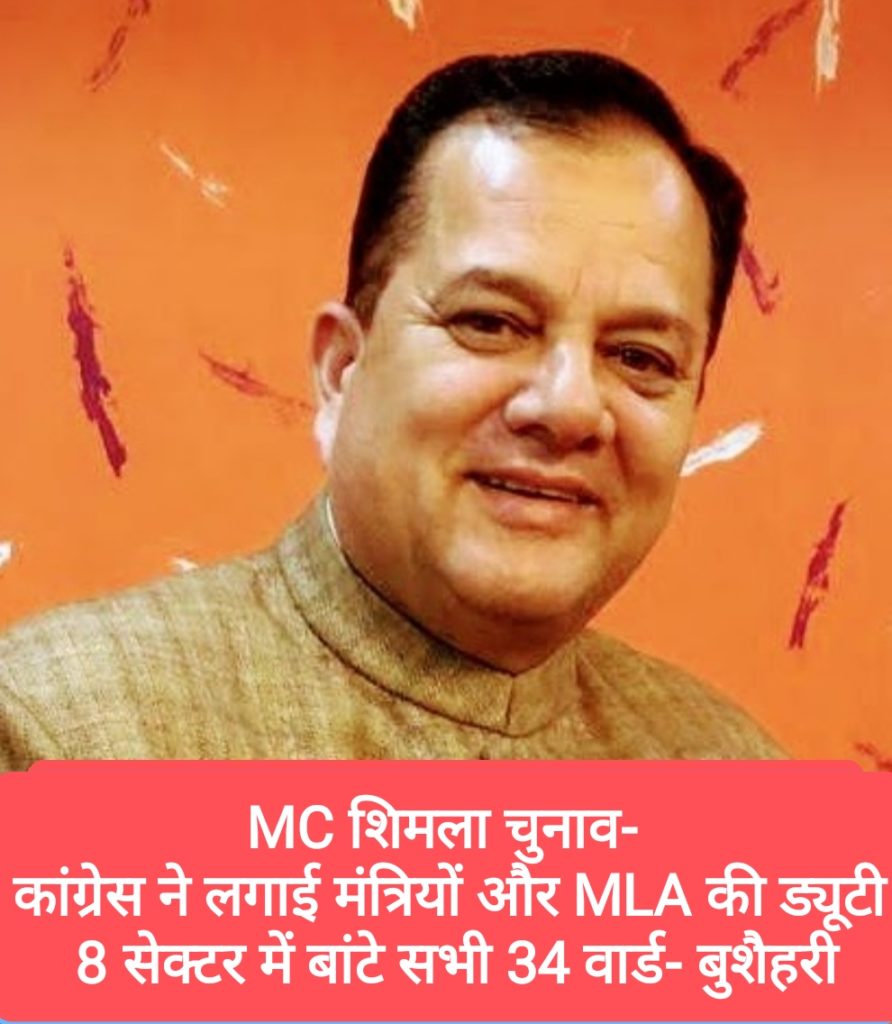 MC शिमला चुनाव- कांग्रेस ने लगाई मंत्रियों और MLA की ड्यूटी, 8 सेक्टर में बांटे सभी 34 वार्ड- बुशैहरी