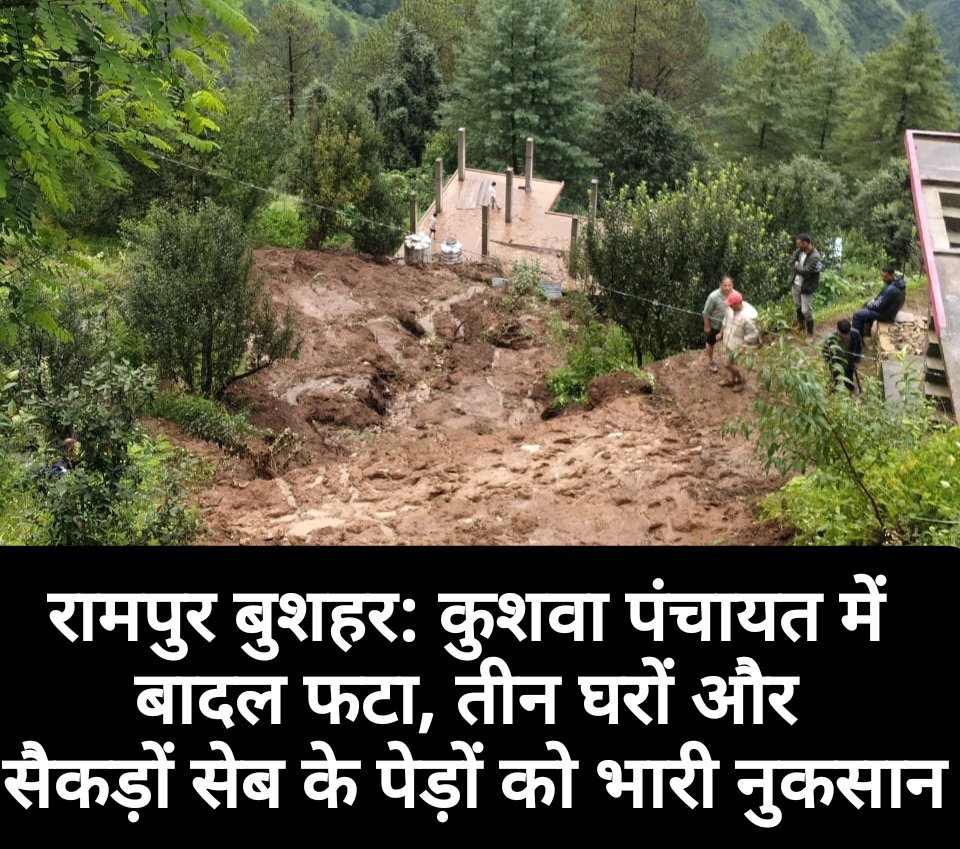 रामपुर बुशहर की कुशवा पंचायत में बादल फटा, 3 घरों और सैकड़ों सेब के पेड़ों को भारी नुकसान