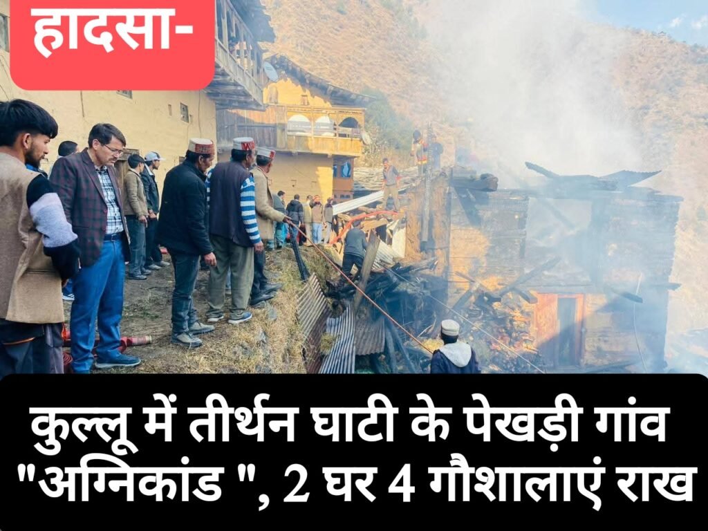कुल्लू में तीर्थन घाटी के पेखड़ी गांव “अग्निकांड “, 2 घर 4 गौशालाएं आग से राख
