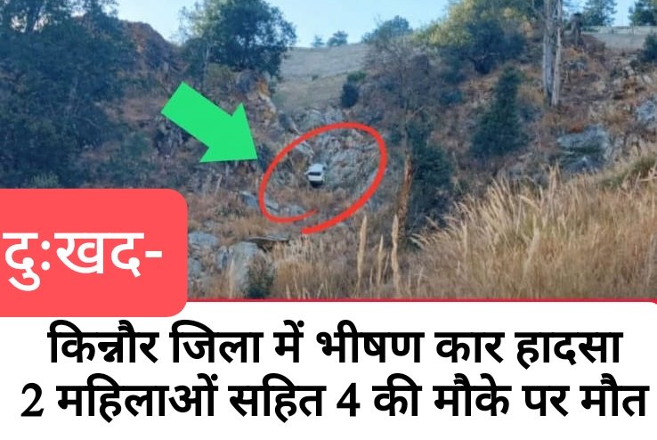 दुःखद- किन्नौर जिला में भीषण कार हादसा, 2 महिलाओं सहित 4 की मौके पर मौत