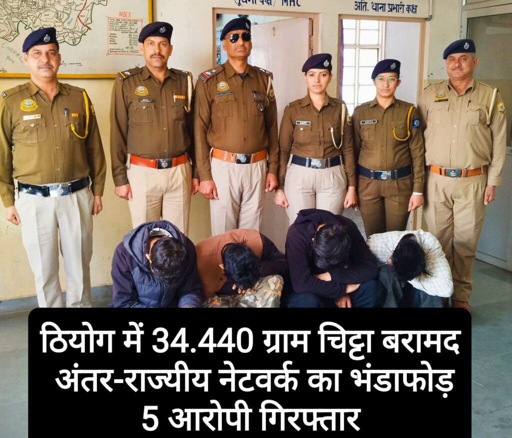 ठियोग में 34.440 ग्राम चिट्टा बरामद, अंतर-राज्यीय नेटवर्क का भंडाफोड़, 5 आरोपी गिरफ्तार