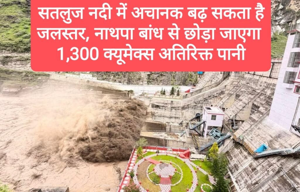 सतलुज नदी में अचानक बढ़ सकता है जलस्तर, नाथपा बांध से छोड़ा जाएगा 1,300 क्यूमेक्स अतिरिक्त पानी