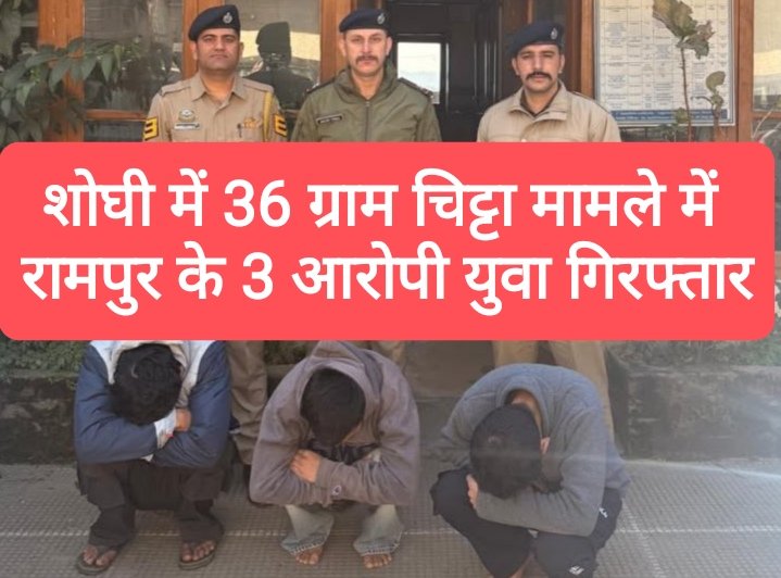 शोघी में 36 ग्राम चिट्टा मामले में रामपुर बुशहर के 3 आरोपी युवा गिरफ्तार